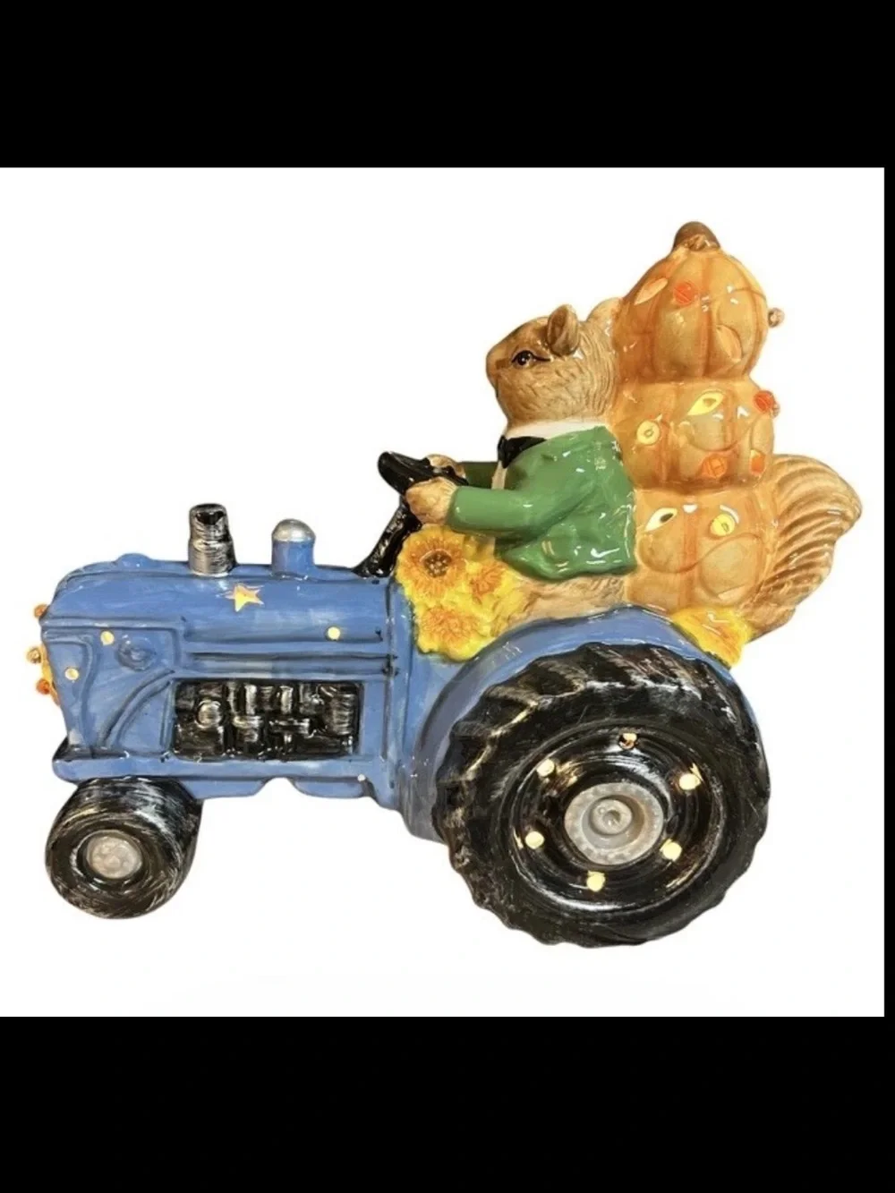 Cracker Barrel Ceramic Squirrel On Tractor Light Up Fall Thanksgiving NIB